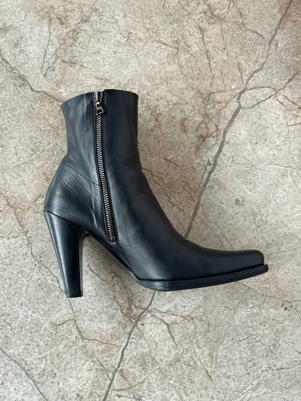 PRADA FW 2001 Calfskin Leather Side-Zip Lobster Heel Ankle Boots